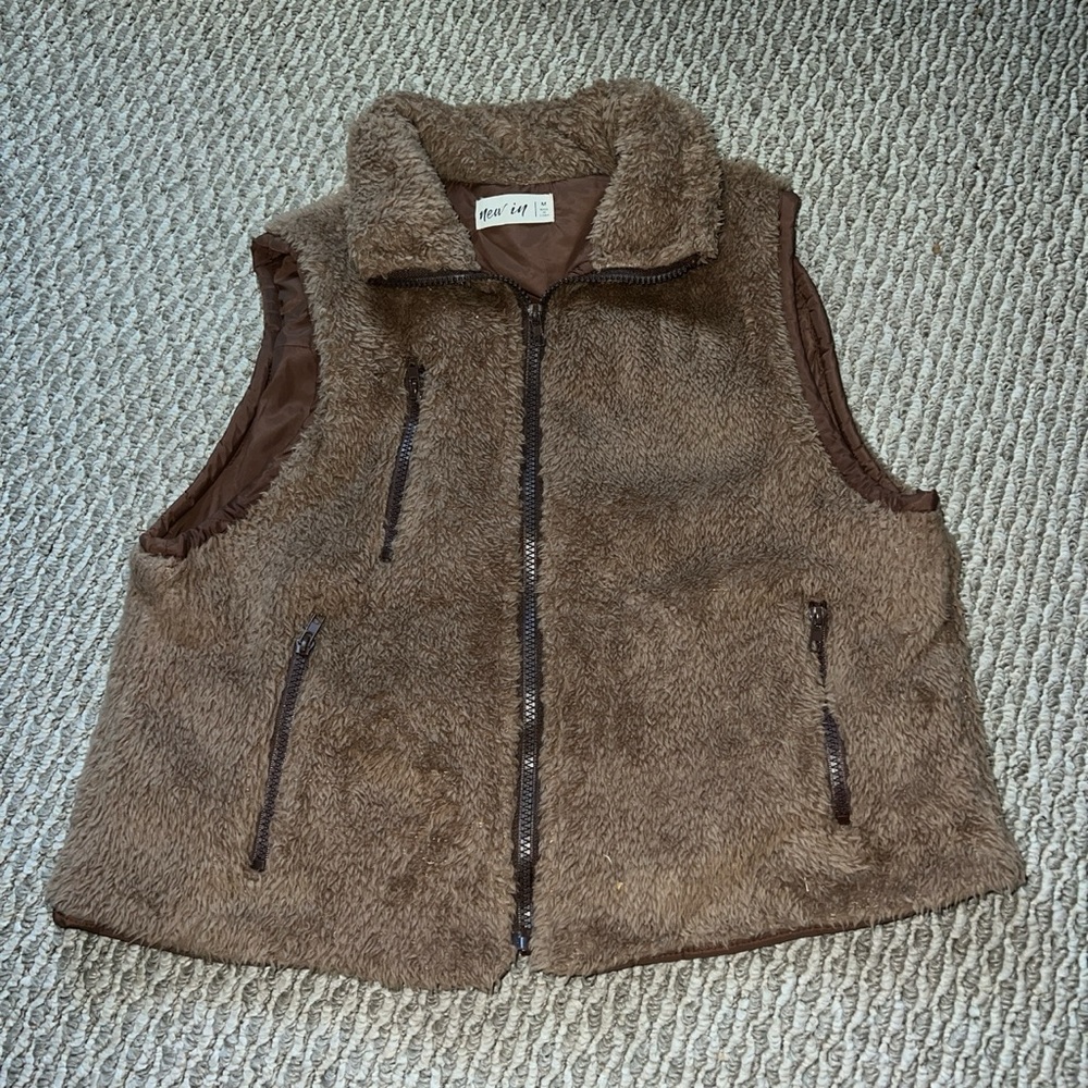 Brown fuzzy soft puffer vest